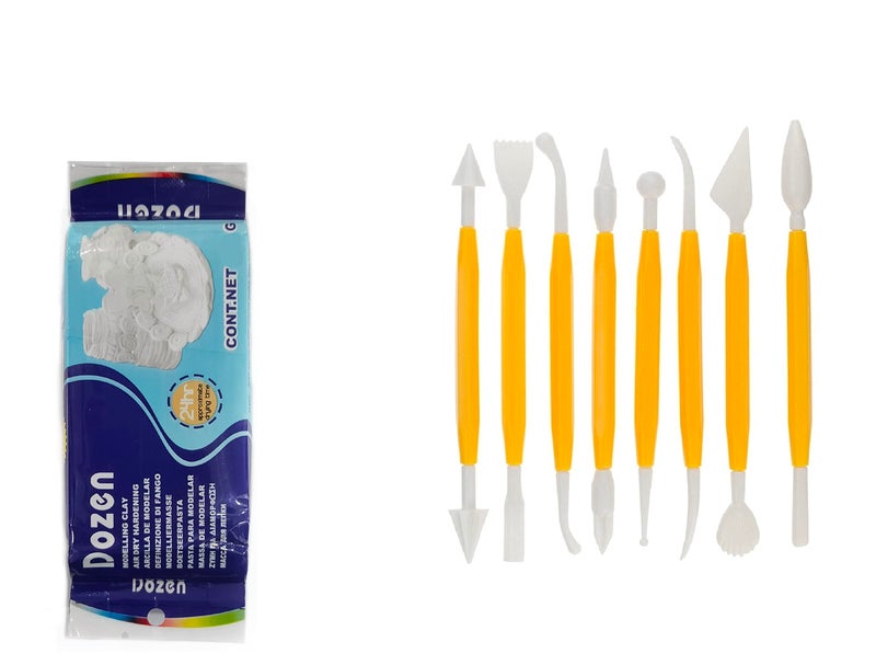 Definite Art Air Dry Clay Mitti for Small Sculptures Idols Murti Making Shilpkar with 8 Double Headed Tools (250 Grams Clay with Sculpting Modelling Tools) (Clay with Tools) - Image 1