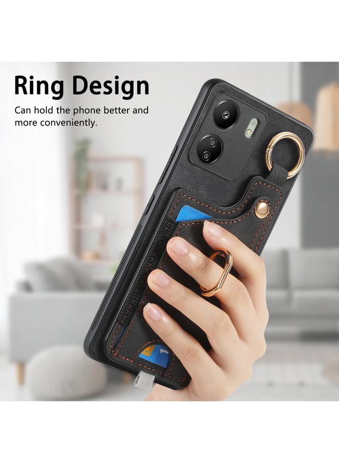 S-TOP Case For Redmi 9C Retro Skin-feel Ring Card Bag Phone Case with Hang Loop - Image 5