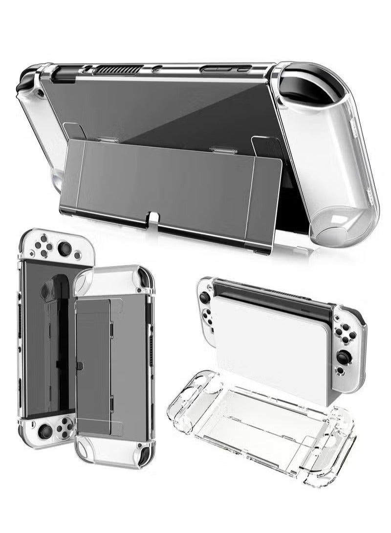 Crystal Clear Protective Case Compatible with Nintendo Switch OLED PC Material Shockproof and Scratchproof with Stand Function Cover - Image 1