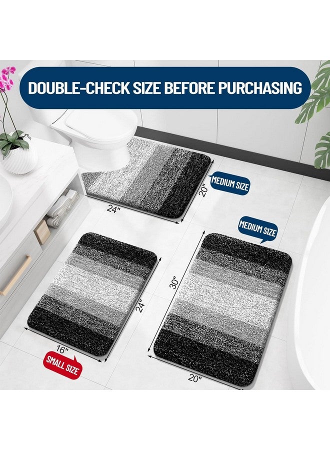 OLANLY مجموعة سجادات الحمام OLANLY 3 قطع، سجادات استحمام ميكروفايبر ناعمة ماصة وسجادة مرحاض على شكل حرف U، مجموعة سجادات استحمام فخمة زغبية للحمام (30"x20" + 24"x16" + 24"x20"، أسود) - Image 2