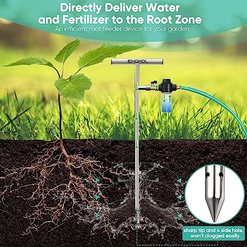 enomol Stainless Steel Deep Root Tree Watering Tool,Root Feeder with Fertilizer Bottle Watering Wand Irrigation System Watering Stake,for Trees Bushes Shrubs Fruit Trees with Brass Valve T-Handle - Image 2
