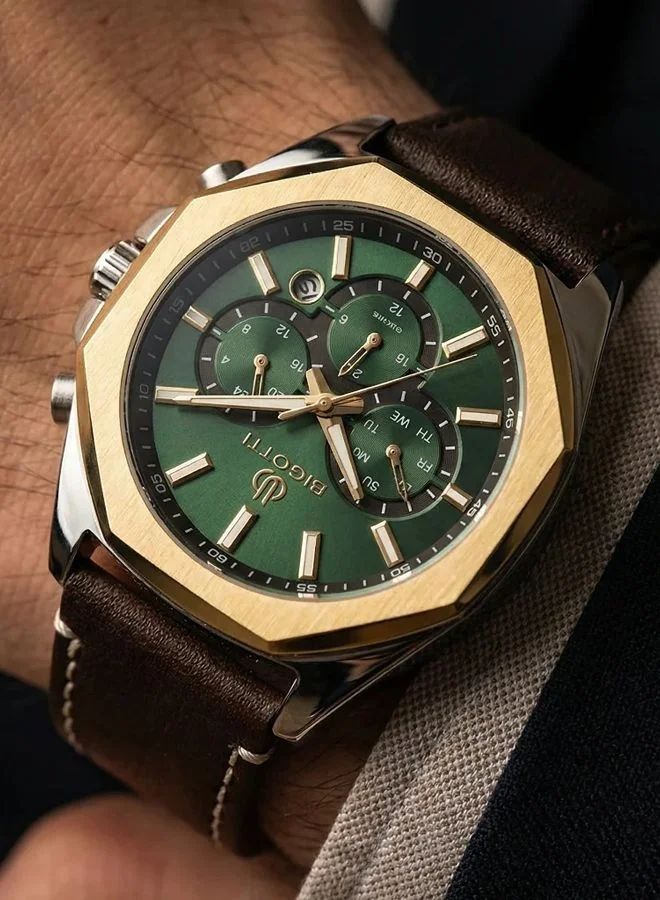 BIGOTTI Bigotti - Raffinato Men Watch | Genuine LeatherBrass Case | Analog | Round Dial | Mineral Glass | Japanese Quartz | Water Resistant 50 Meters