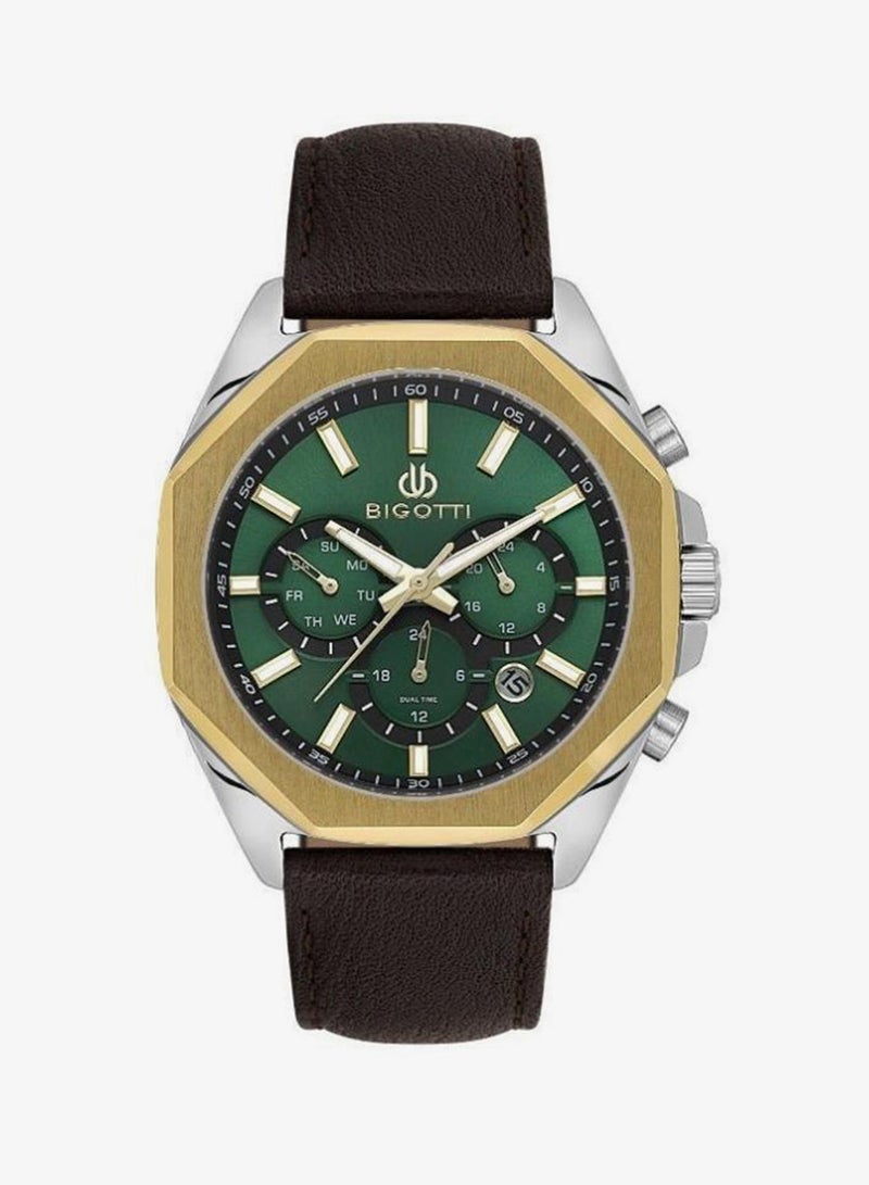Bigotti - Raffinato Men Watch | Genuine LeatherBrass Case | Analog | Round Dial | Mineral Glass | Japanese Quartz | Water Resistant 50 Meters - Image 1
