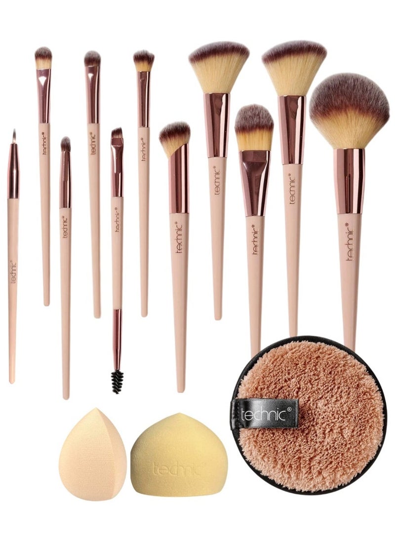 Technic All-in-One 13-Piece Makeup Brush Set with Beauty Sponges – Full Face Kit for Foundation, Powder, Blush, Contour, Eyeshadow & Blending – Soft Synthetic Bristles with Premium Handles - Image 1