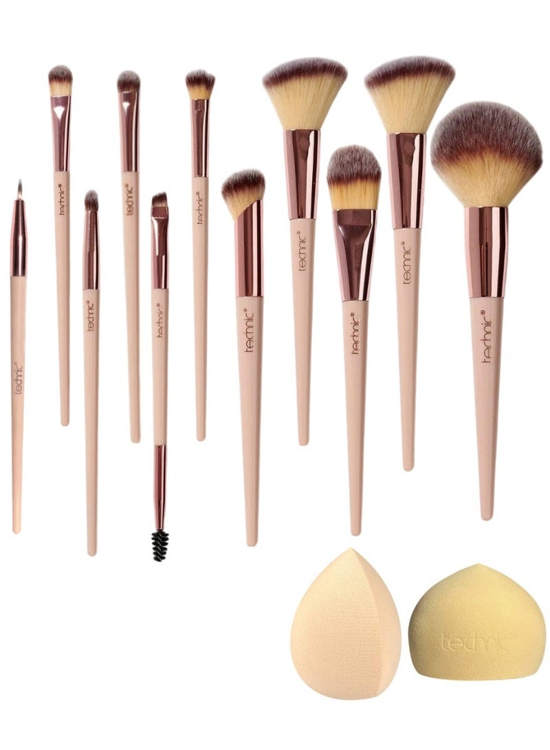 Technic All-in-One 13-Piece Makeup Brush Set with Beauty Sponges – Full Face Kit for Foundation, Powder, Blush, Contour, Eyeshadow & Blending – Soft Synthetic Bristles with Premium Handles - Image 2