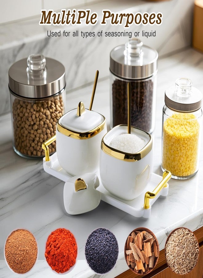 EABOSON Ceramic Sugar Bowl 2 Pack, Porcelain Seasoning Jar with Tray, Spoon and Lid for Sugar, Pepper, Coffee, Spice, Salt (Gold) - Image 5