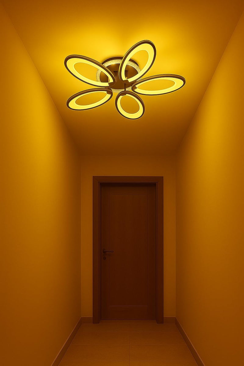 blissbells Modern LED Ceiling Light with 5 Ring Rose Gold Flower Design | Warm White Decorative Ceiling Lamp for Living Room, Bedroom, Hall & Dining Area | Energy-Efficient Contemporary Home Lighting - Image 2