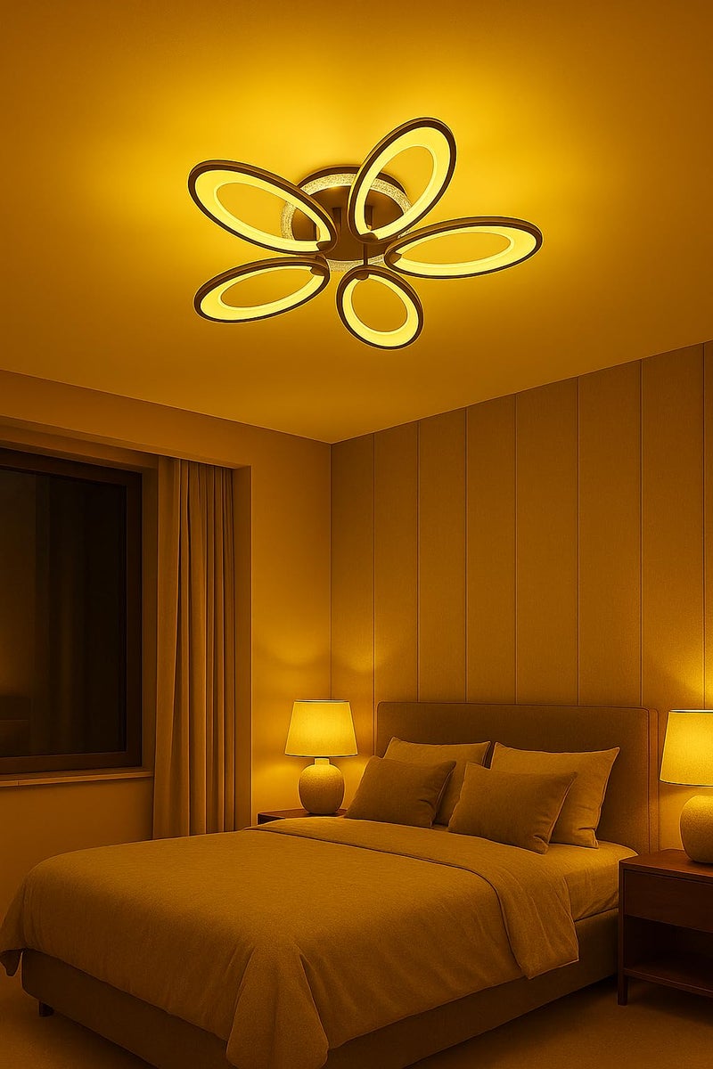 blissbells Modern LED Ceiling Light with 5 Ring Rose Gold Flower Design | Warm White Decorative Ceiling Lamp for Living Room, Bedroom, Hall & Dining Area | Energy-Efficient Contemporary Home Lighting - Image 3