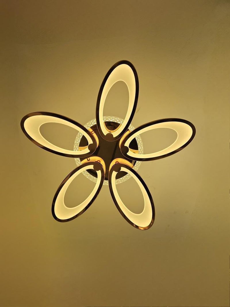 blissbells Modern LED Ceiling Light with 5 Ring Rose Gold Flower Design | Warm White Decorative Ceiling Lamp for Living Room, Bedroom, Hall & Dining Area | Energy-Efficient Contemporary Home Lighting - Image 1