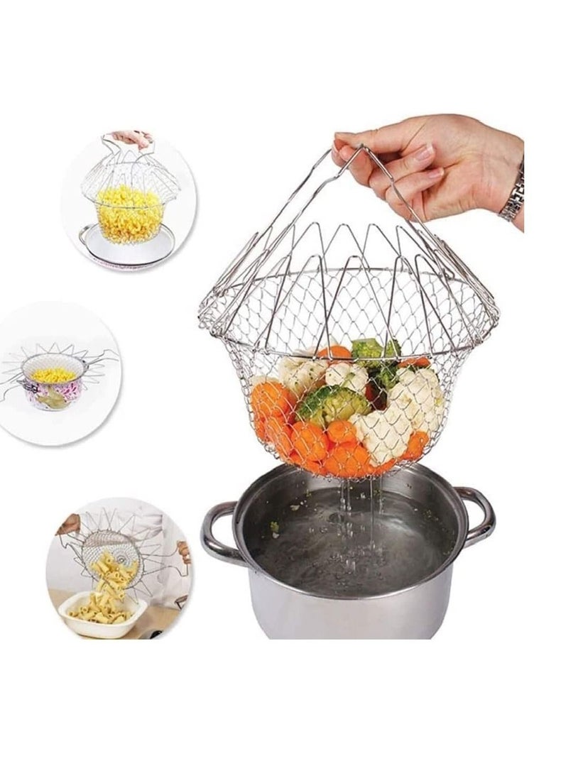 Y&D 304 Stainless Steel Foldable Steam Rinse Strain Fry Basket Strainer Net Kitchen Cooking Tool for Fried Food or Fruits French Fries Potato Fryer  - Image 1