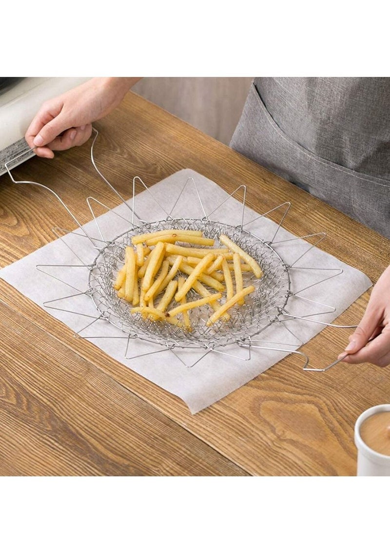 Y&D 304 Stainless Steel Foldable Steam Rinse Strain Fry Basket Strainer Net Kitchen Cooking Tool for Fried Food or Fruits French Fries Potato Fryer  - Image 3