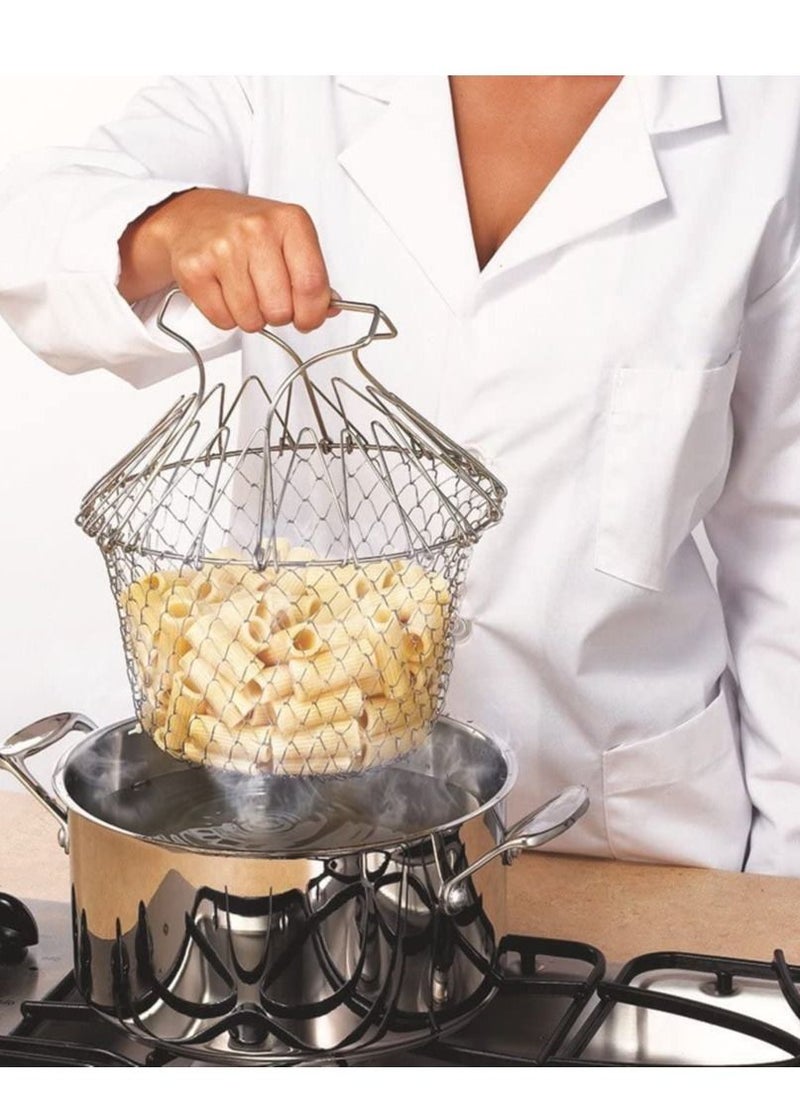 Y&D 304 Stainless Steel Foldable Steam Rinse Strain Fry Basket Strainer Net Kitchen Cooking Tool for Fried Food or Fruits French Fries Potato Fryer  - Image 2