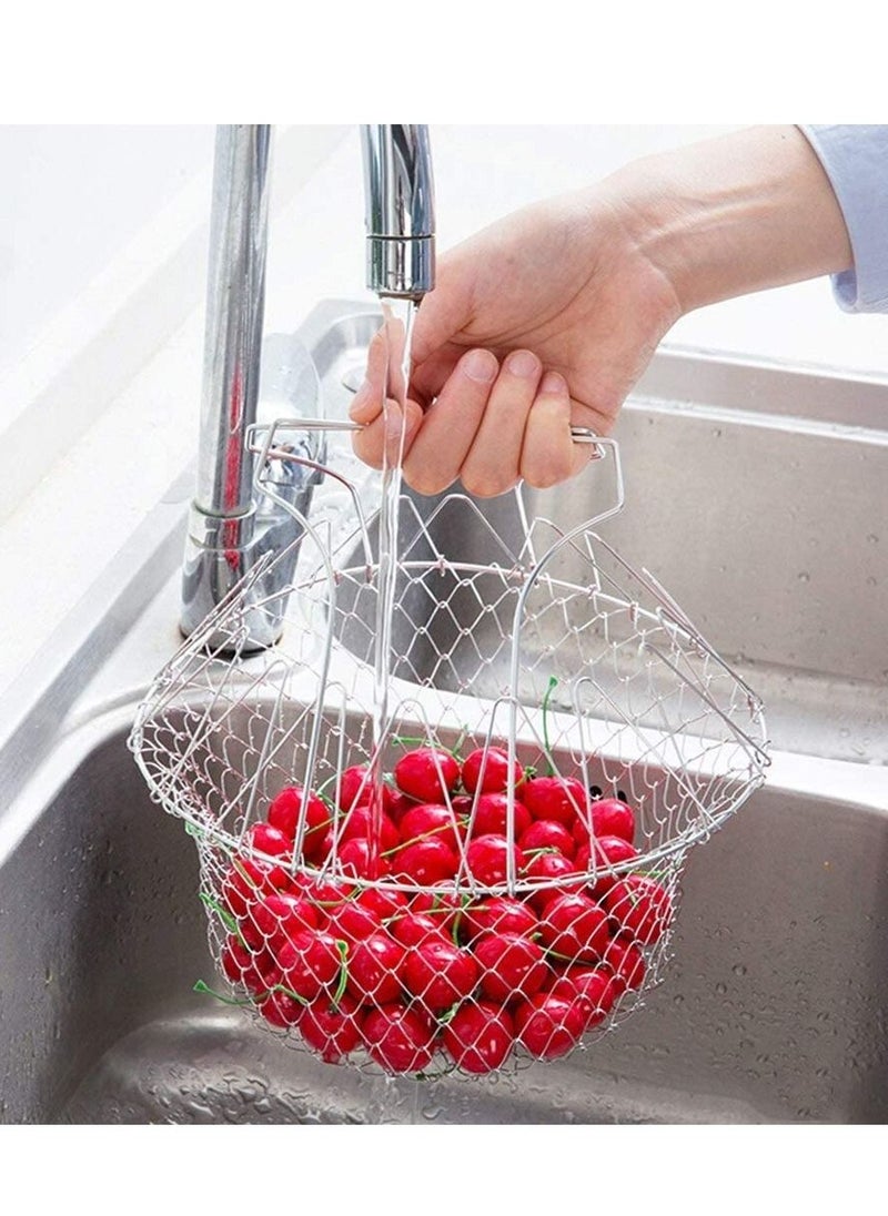 Y&D 304 Stainless Steel Foldable Steam Rinse Strain Fry Basket Strainer Net Kitchen Cooking Tool for Fried Food or Fruits French Fries Potato Fryer  - Image 4