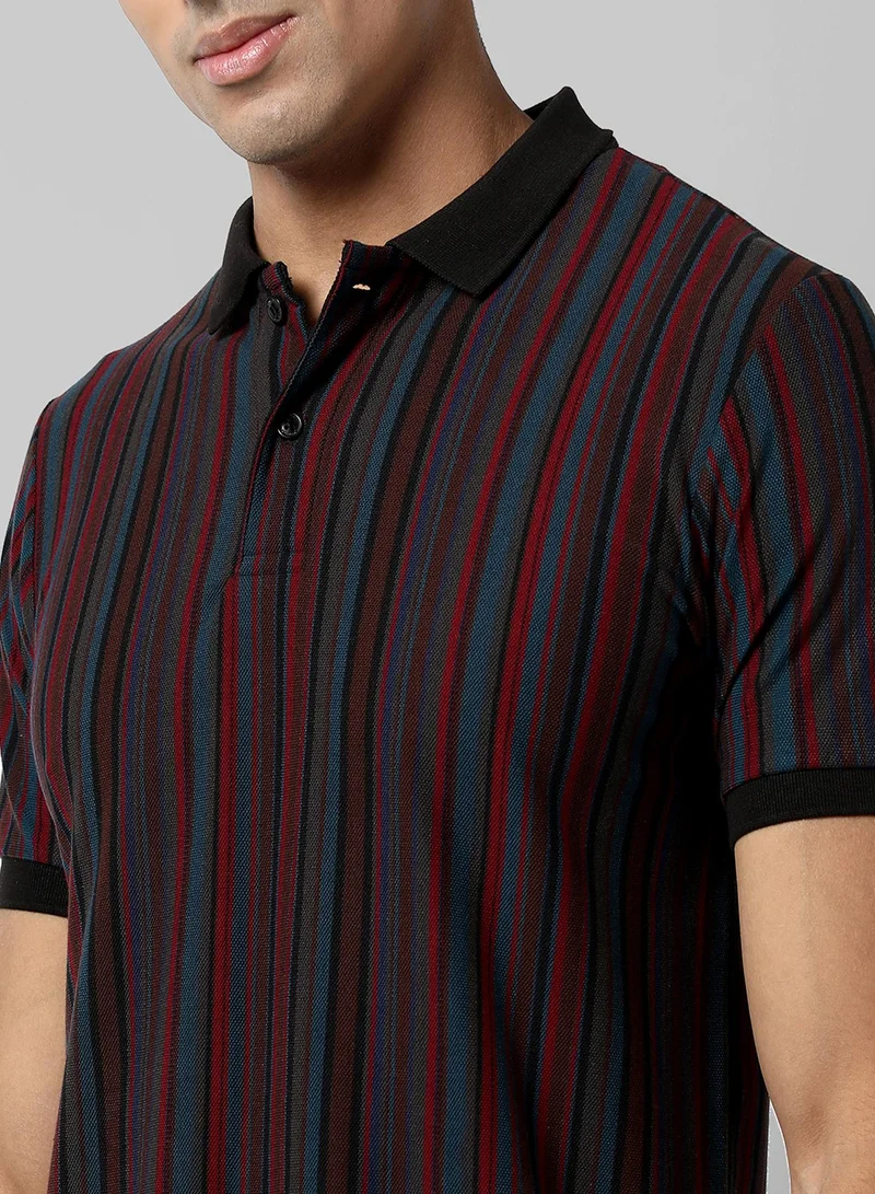 Campus Sutra Men's Multicolour Striped Short Sleeve Regular Fit Casual Polo T-Shirt For Casual Wear | Modern Clothing T-Shirt Crafted With Comfort Fit And High-Performance For Everyday Wear