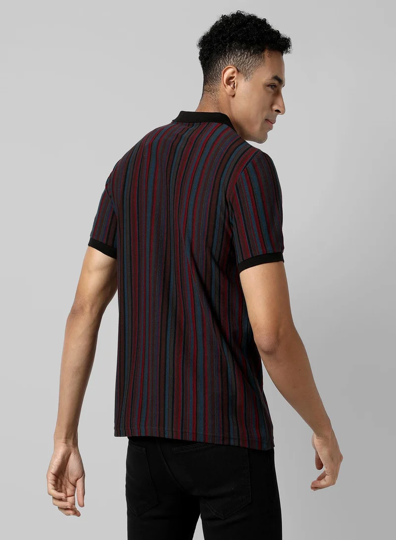 Campus Sutra Men's Multicolour Striped Short Sleeve Regular Fit Casual Polo T-Shirt For Casual Wear | Modern Clothing T-Shirt Crafted With Comfort Fit And High-Performance For Everyday Wear