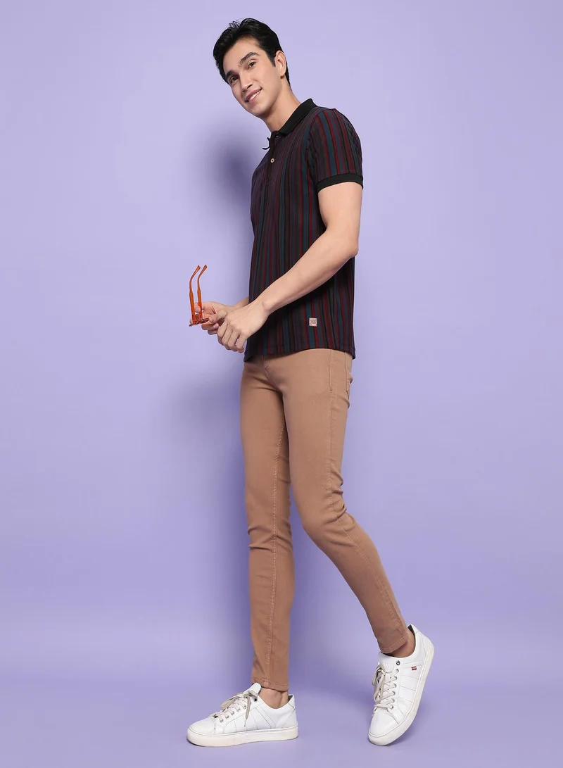 Campus Sutra Men's Multicolour Striped Short Sleeve Regular Fit Casual Polo T-Shirt For Casual Wear | Modern Clothing T-Shirt Crafted With Comfort Fit And High-Performance For Everyday Wear