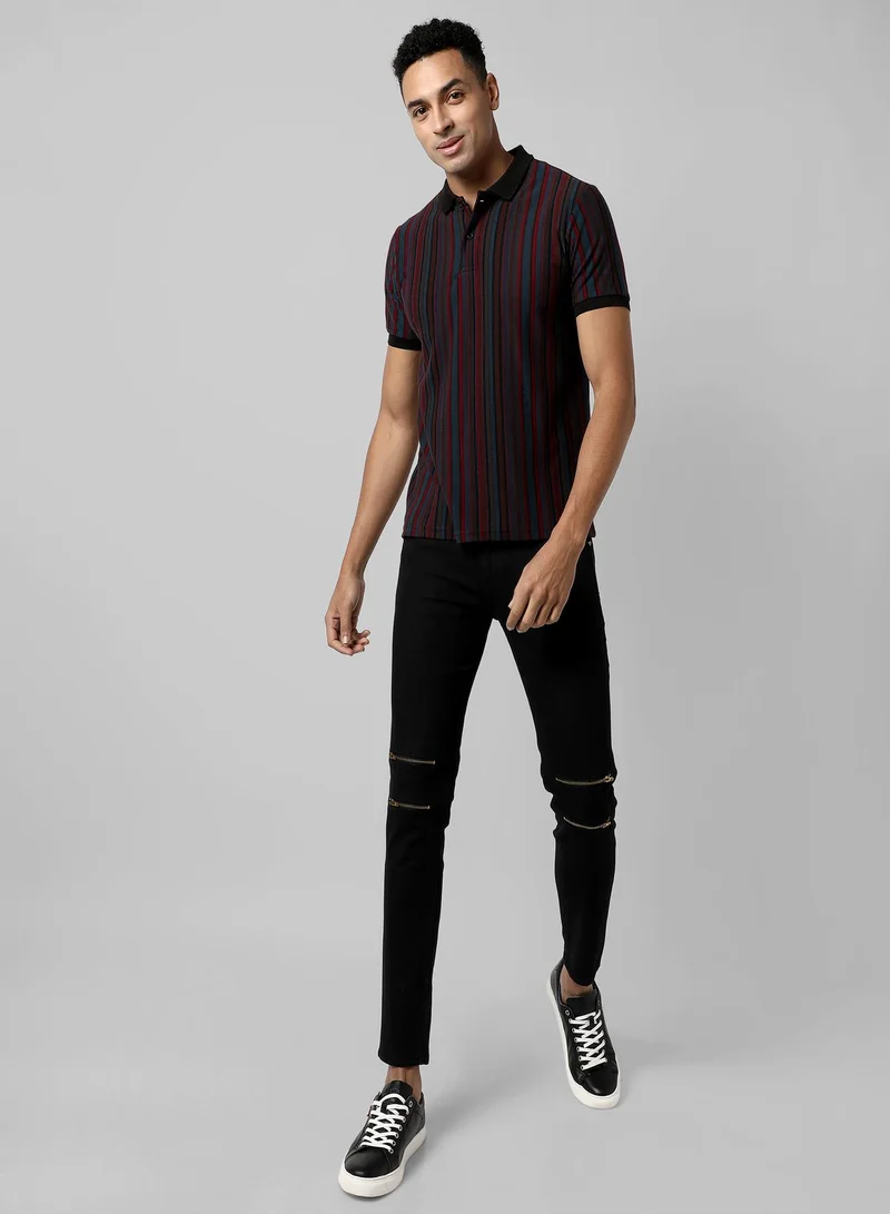 Campus Sutra Men's Multicolour Striped Short Sleeve Regular Fit Casual Polo T-Shirt For Casual Wear | Modern Clothing T-Shirt Crafted With Comfort Fit And High-Performance For Everyday Wear