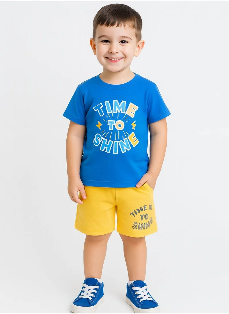 victor and jane KIDS BOYS 2 PC SET - T-Shirt & Shorts Set (2-8 Years) - Blue & Yellow