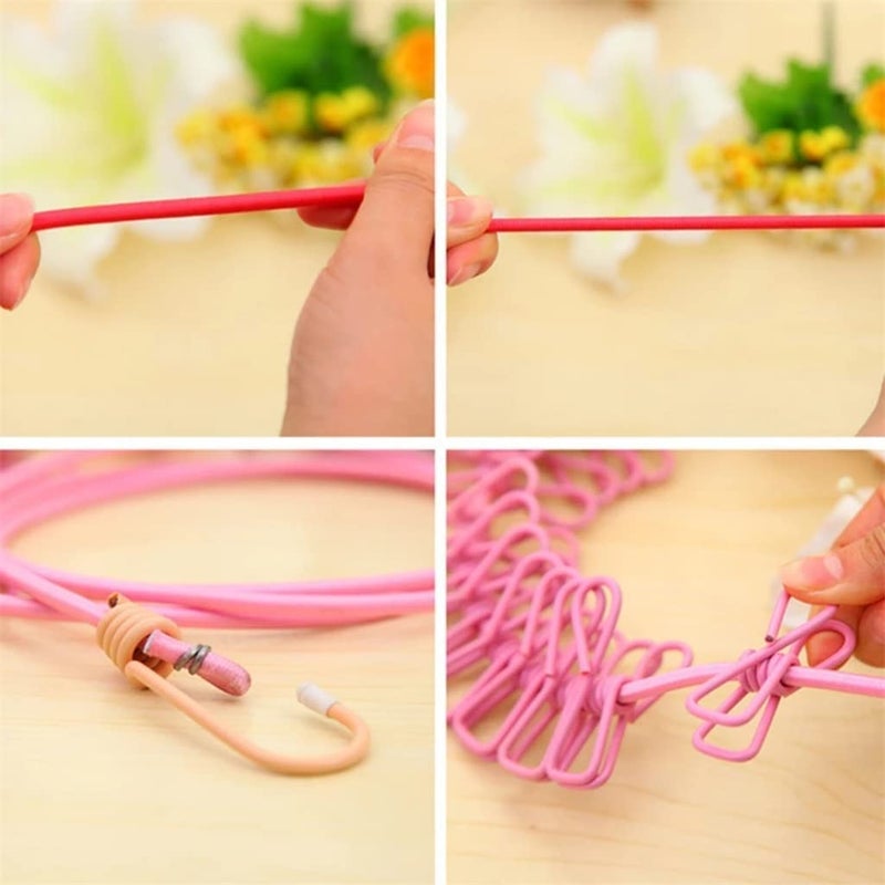 Orrda Outdoor Camping Clothesline Rope Elastic NonSlip Stretch Clothesline with 12Clips Travel Clothesline Hanging Laundry Drying Rope Multicolor - Image 3