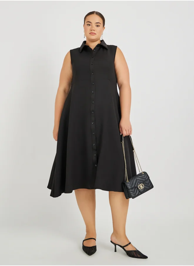 ستايلي Plus Size Sleeveless Shirt Midi Dress