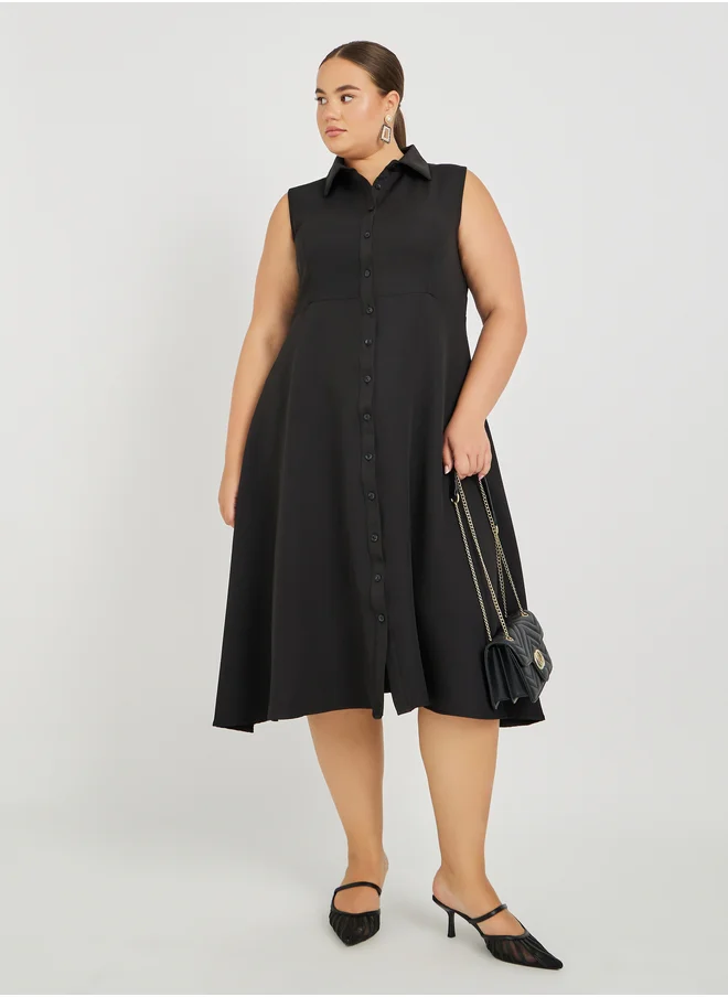 ستايلي Plus Size Sleeveless Shirt Midi Dress
