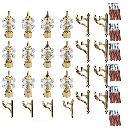 GLOXY ENTERPRISE Aluminium Double Diamond Curtain Brackets Parda Holders with Support Fittings 1 Inch Rod Pocket Finials Designer Door and Window ( Golden 6 Pair) - Image 1