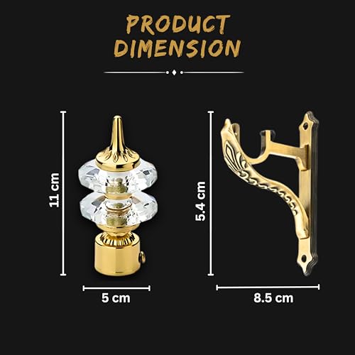 GLOXY ENTERPRISE Aluminium Double Diamond Curtain Brackets Parda Holders with Support Fittings 1 Inch Rod Pocket Finials Designer Door and Window ( Golden 6 Pair) - Image 5