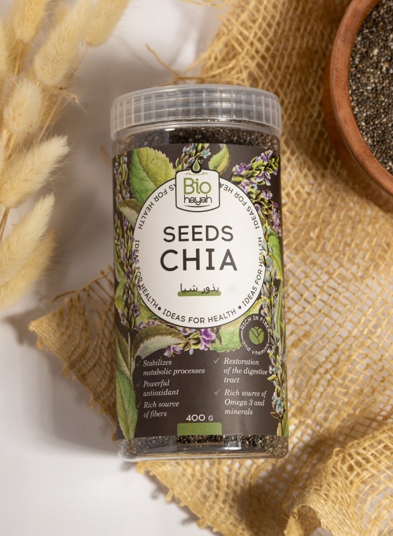 Biohayah, Chia Seeds Raw 400g | Premium & All-Natural | Contains Omega 3, Fiber & Protein | Great with Shakes & Smoothies - Image 2