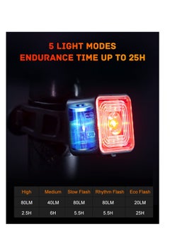 Excefore Smart Bike Tail Light, Brake Sensing Rear Lights, USB Rechargeable Bike Light Kit, IP66 Waterproof & Dustproof, 5 Light Modes, One-Piece Aluminum Alloy Bicycle Lights Front  - Image 5
