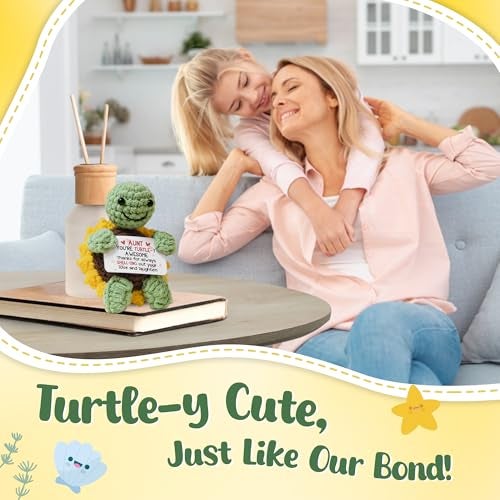 OASSIE Gifts for Aunt - Emotional Support Crochet Turtle with Card - Mothers Day Birthday Turtle Gifts for Aunts from Niece Nephew, Gift for Aunt, Inspirational Auntie Gift - Image 5
