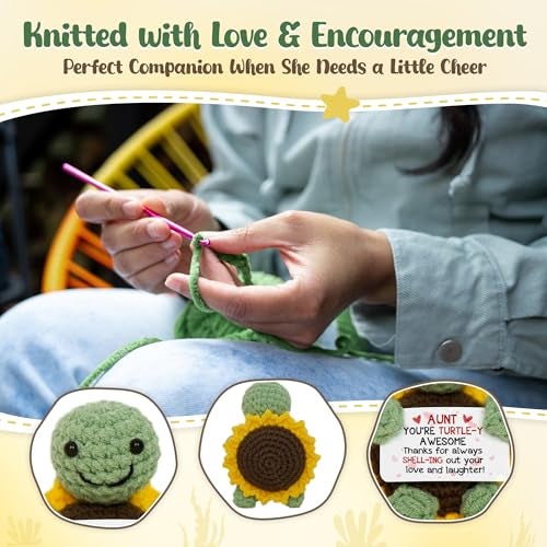 OASSIE Gifts for Aunt - Emotional Support Crochet Turtle with Card - Mothers Day Birthday Turtle Gifts for Aunts from Niece Nephew, Gift for Aunt, Inspirational Auntie Gift - Image 4