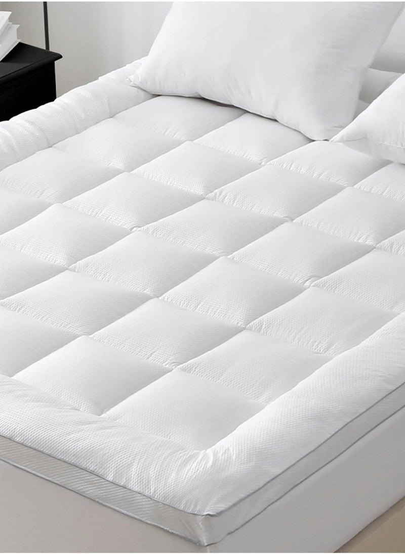 Arabest Microfiber King Size Mattress Topper 8 cm With Microfiber Filling and Rubber Corners Edge 200X120cm  - Image 1