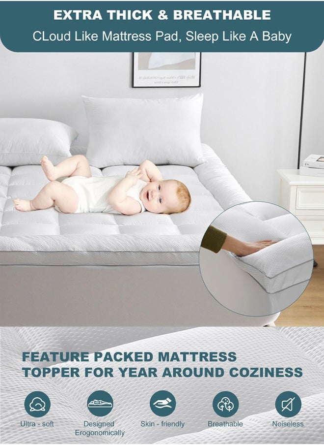 Arabest Microfiber King Size Mattress Topper 8 cm With Microfiber Filling and Rubber Corners Edge 200X120cm  - Image 2