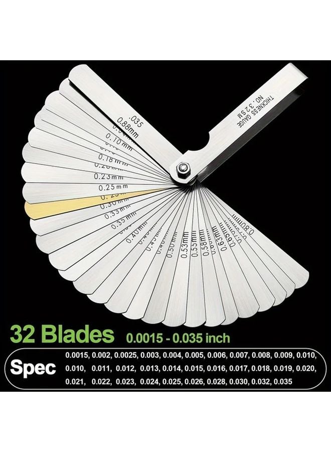 Universal Feeler Gauge 32 Blades Stainless Steel Copper Alloy Metric Imperial Tool - Image 4