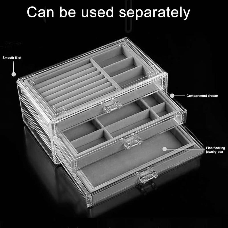 Jewelry Box Display Transparent Jewelry Box Acrylic Jewelry Storage Box with 3 Drawers Ring Earrings Necklace Bracelet Storage Jewelry Box Display Stand Decorate Jewelry Organizer,B - Image 3