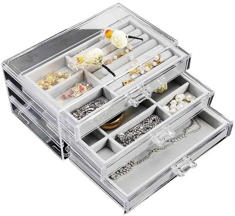 Jewelry Box Display Transparent Jewelry Box Acrylic Jewelry Storage Box with 3 Drawers Ring Earrings Necklace Bracelet Storage Jewelry Box Display Stand Decorate Jewelry Organizer,B - Image 1