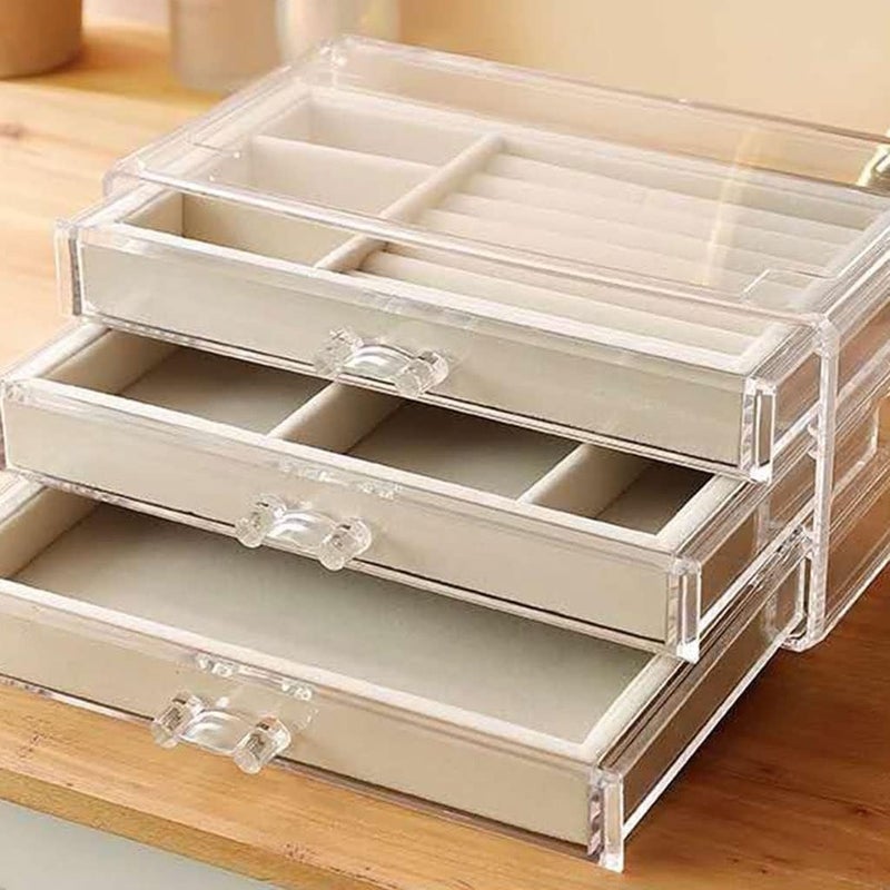 Jewelry Box Display Transparent Jewelry Box Acrylic Jewelry Storage Box with 3 Drawers Ring Earrings Necklace Bracelet Storage Jewelry Box Display Stand Decorate Jewelry Organizer,B - Image 5