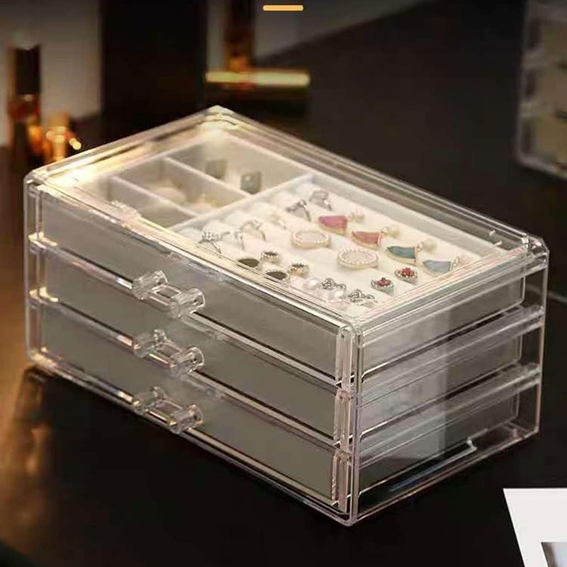 Jewelry Box Display Transparent Jewelry Box Acrylic Jewelry Storage Box with 3 Drawers Ring Earrings Necklace Bracelet Storage Jewelry Box Display Stand Decorate Jewelry Organizer,B - Image 2
