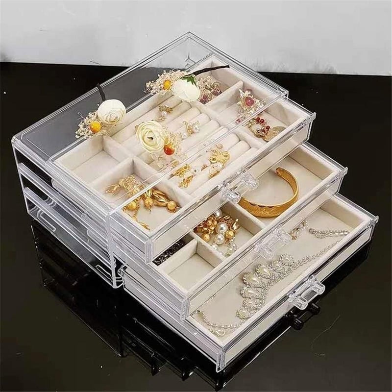 Jewelry Box Display Transparent Jewelry Box Acrylic Jewelry Storage Box with 3 Drawers Ring Earrings Necklace Bracelet Storage Jewelry Box Display Stand Decorate Jewelry Organizer,B - Image 4