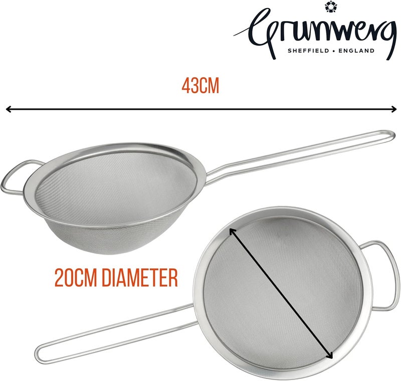 GRUNWERG ST-3008 Fine Mesh Strainer with Polished Rim And Handle, Silver, 8-Inch, 20cm Diameter - Image 3