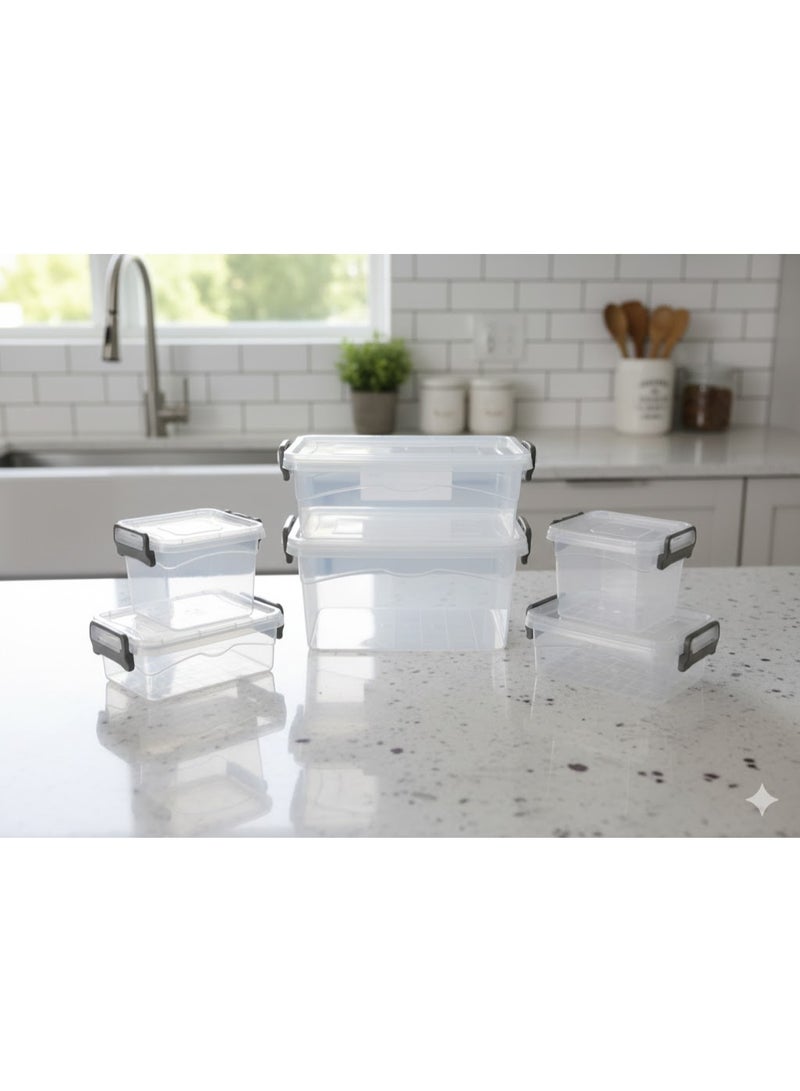 favilla 6-piece airtight plastic storage container set in various sizes for kitchen organization - Code 1590 - Image 1