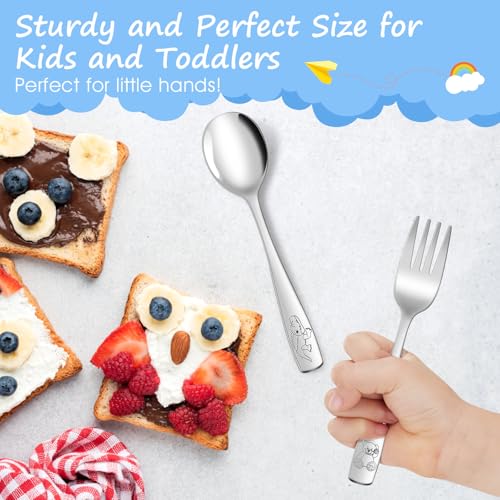 AUOIKK 10-Piece Toddler Flatware, Kids Utensils Stainless Steel Cutlery Set, Children Safe Spoons and Forks with Ergonomic Handle, Easy to use and Dishwasher Safe (Crocodile and Bear) - Image 4