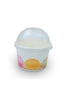 Disposable White with Design  Ice Cream Paper Cups 6 OZ With Lid