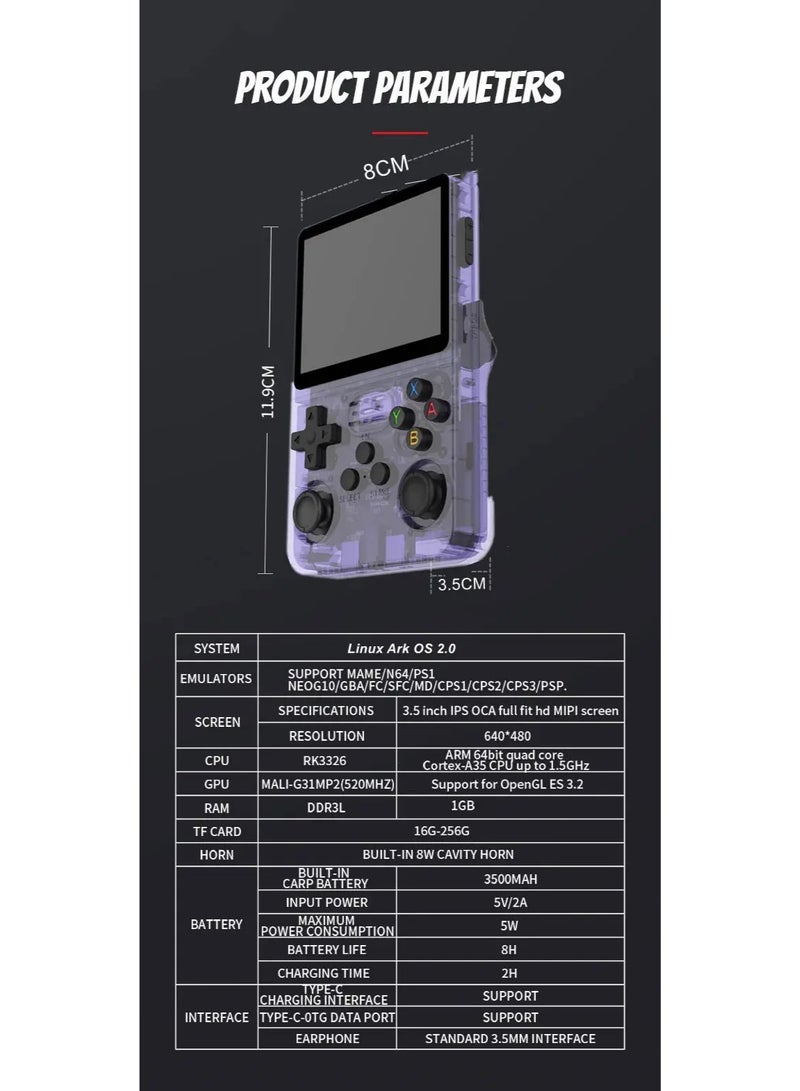 R36S Retro Handheld Video Game Console, 64GB, Blue, with 3.5-inch IPS Display - Image 2