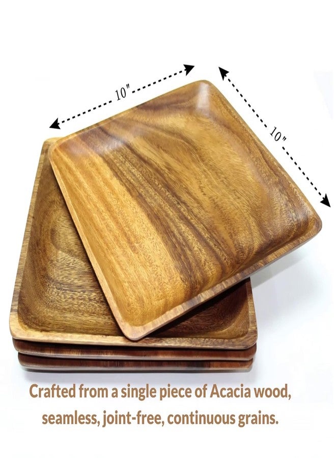 WRIGHTMART Set of 4 Acacia Wood Plates, 10" Square Dinner Plates, Solid Single-Piece Wood, Doubles as Serving Board, Wooden Plate Set for Steak, Pasta, Salad - Image 5