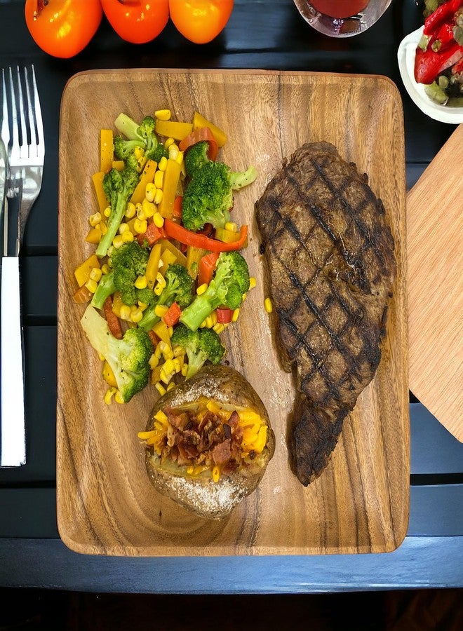 WRIGHTMART Set of 4 Acacia Wood Plates, 10" Square Dinner Plates, Solid Single-Piece Wood, Doubles as Serving Board, Wooden Plate Set for Steak, Pasta, Salad - Image 2