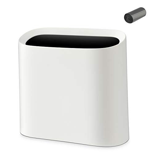 SUBEKYU 2.3 Gal Trash Can for Bathroom,Small Office Garbage Can for Kitchen,Slim Rectangular Waste Bin,Plastic,White - Image 1