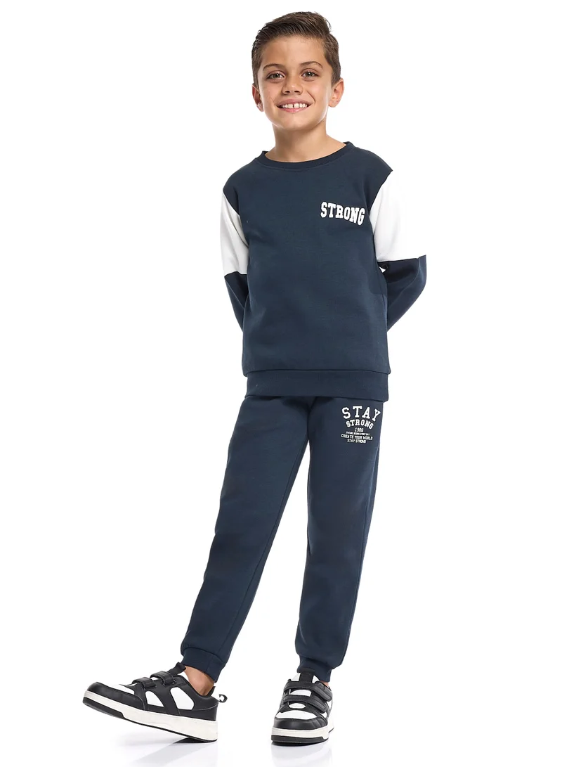 victor and jane Boys’ Casual Winter Set – Navy Stay Strong Graphic Top &amp; Bottom