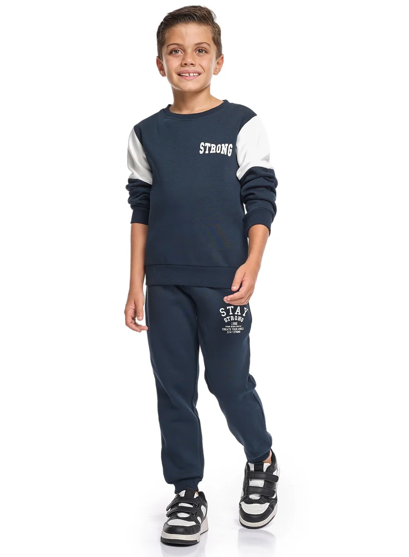 victor and jane Boys’ Casual Winter Set – Navy Stay Strong Graphic Top &amp; Bottom