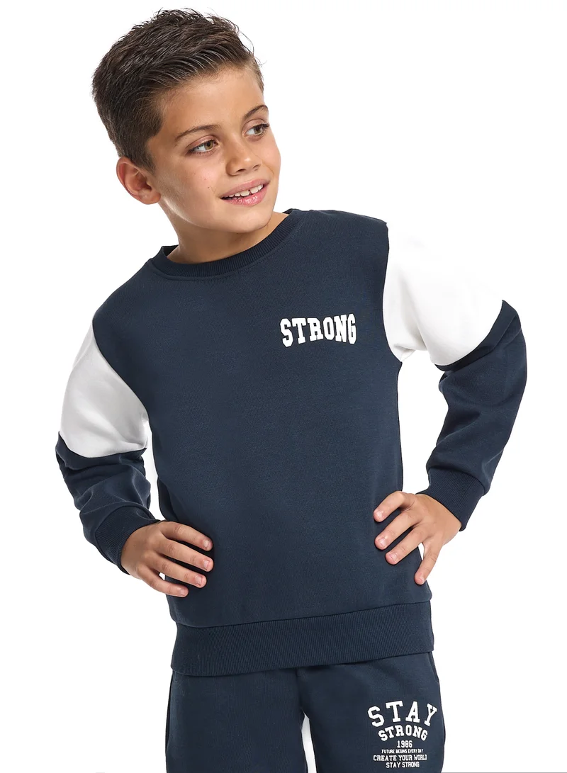 victor and jane Boys’ Casual Winter Set – Navy Stay Strong Graphic Top &amp; Bottom